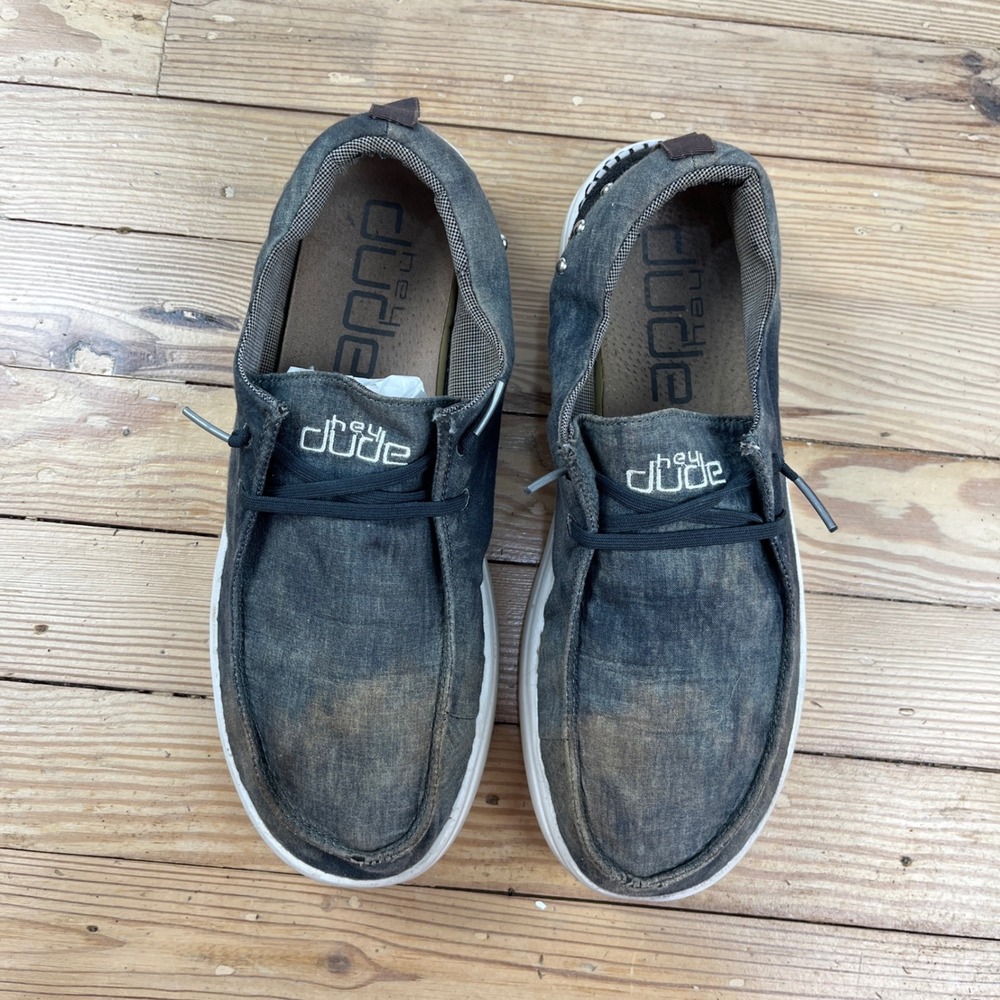 Hey Dude Wally Distressed Denim Studded Loafers womens 10 Grey Blue Slip On Shoe - Picture 5 of 10